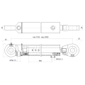 Kettős működésű hidraulikus munkahenger 50/28, hossz: 1180mm lökethossz: 900mm rögzítőkonzollal