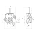 Hidraulikus elosztó 80L/perc 2-szekciós, elektromos szelep hidraulikus elválasztó 6/2 12V, joystick 1 gombbal, 2 Bowden-kötél a hidraulikus elosztóhoz - HT24