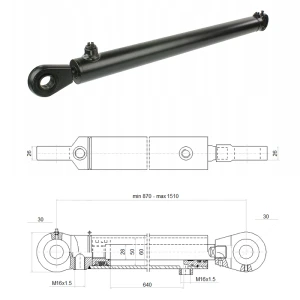 Kettős működésű hidraulikus munkahenger 50/28, hossz: 870mm lökethossz: 640mm   
