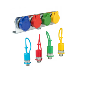 Négy készlet hidraulikus gyorscsatlakozó, PUSH-PULL típusú aljzat és dugó. A készlet tartalmaz színes burkolatokat és szerelő konzolt. Menetméret: választható