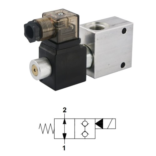 2-utas 2/2-es alaphelyzetben nyitott elektromos működtetésű hidraulikus szelep, kétirányú blokkolhatósággal. Menetek: 1/2” feszültség: 230V átáramlás: 70L / perc maximális nyomás: 350bar TD4