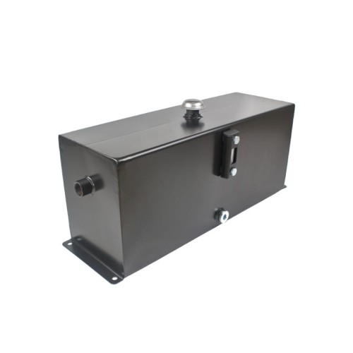 Univerzális négyszögletes 25 liter űrtartalmú fém hidraulikaolaj tartály, alulsó rögzítés, plusz felszereltséggel