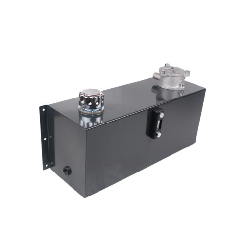 Univerzális négyszögletes 25 liter űrtartalmú fém hidraulikaolaj tartály, oldalsó rögzítés, plusz felszereltséggel