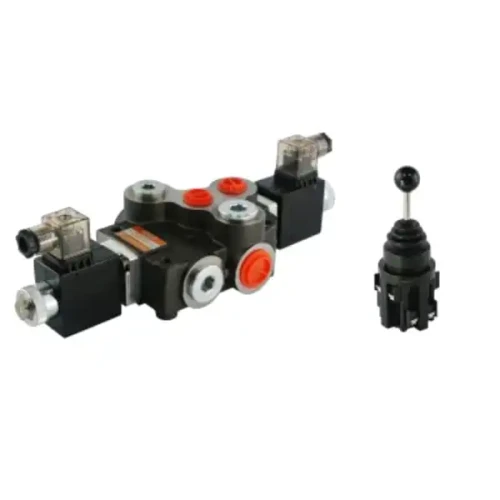Kettős működésű, 1-szekciós, elektromosan vezérelt, 40L-es, 24V-os hidraulikus elosztó elektromos joystickkal