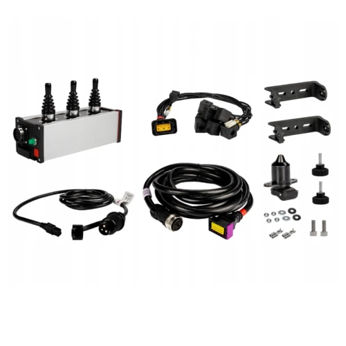 Vezérlőpanel 3 három állású joystickkel. A készlet tartalmaz egy tápkábelt, egy tápcsatlakozót, egy rögzítő konzolt és elektromos csatlakozókkal ellátott 5m kábel