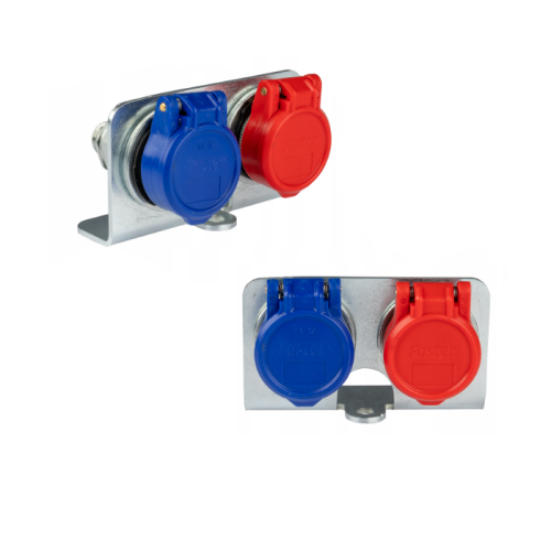 Két hidraulikus gyorscsatlakozó, PUSH-PULL típusú aljzatok. Színes burkolatok és szerelő konzol a készletben. Menetméret: választható