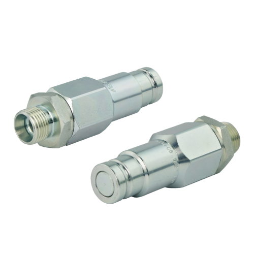 Hidraulikus gyorscsatlakozó, sík dugó, olajveszteség nélküli. Külső menettel. Menetméret: választható