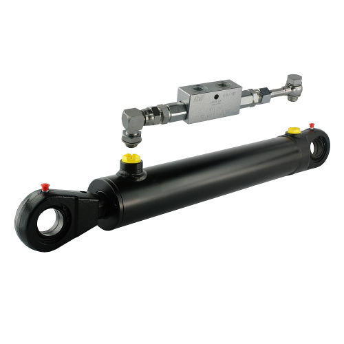 Kettős működésű hidraulikus munkahenger 50/28, hossz: 392mm lökethossz: 160mm biztonsági szeleppel „zárral”