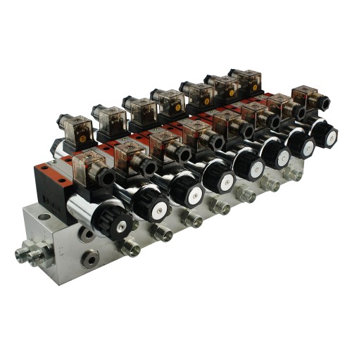 Elektromágneses vezérlőszelep CETOP 3-NG6, 12V, 50 l/perc. 7-szekciós