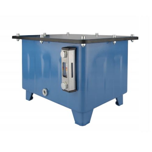 Univerzális négyzet alakú 12 liter űrtartalmú fém hidraulikaolaj tartály, tartólábakkal