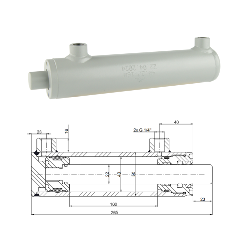 Kettős működésű hidraulikus munkahenger 40/22, lökethossz: 160mm, rögzítés nélküli standard