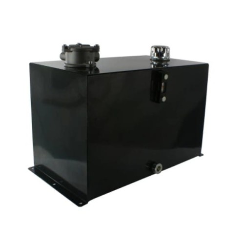 Univerzális négyszögletes 75liter űrtartalmú fém hidraulikaolaj tartály, alulsó rögzítés, plusz felszereltséggel