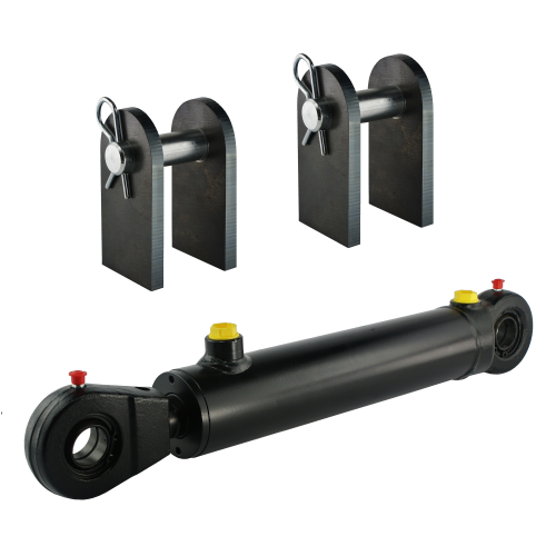 Kettős működésű hidraulikus munkahenger 50/28, hossz: 630mm lökethossz: 400mm rögzítőkonzollal
