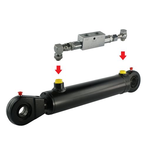 Kettős működésű hidraulikus munkahenger 50/28, hossz: 630mm lökethossz: 400mm biztonsági szeleppel „zárral”