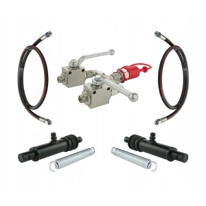 2x  Műtrágyaszóró hidraulikus munkahenger + 2x 1500 mm hosszú hidraulika vezeték + 2x Hidraulikus golyóscsap 2/2 + 1x Hidraulikus gyorscsatlakozó hím  - HT24