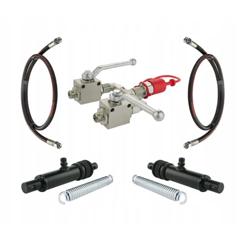 2x Műtrágyaszóró hidraulikus munkahenger + 2x 1500 mm hosszú hidraulika vezeték + 2x Hidraulikus golyóscsap 2/2 + 1x Hidraulikus gyorscsatlakozó hím - HT24