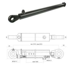 Kettős működésű hidraulikus munkahenger 40/22, hossz: 1210mm lökethossz: 1000mm   