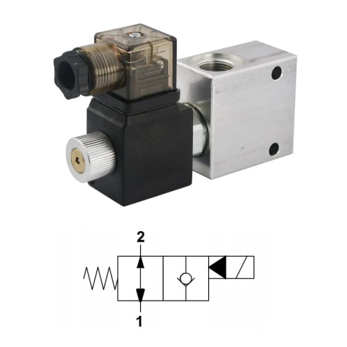 2-utas 2/2-es alaphelyzetben nyitott elektromos működtetésű hidraulikus szelep, egyirányú blokkolhatósággal. Menetek: 3/8” feszültség: 230V átáramlás: 40L / perc maximális nyomás: 300bar TS4