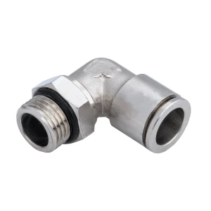 Könyökbe 2 utas műanyag pneumatikus szerelvények. Átmérő: 6 mm - M16x1,5