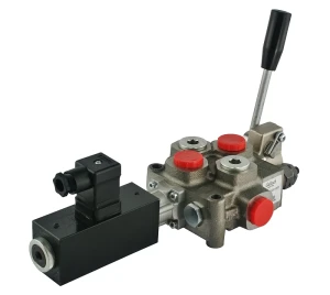 Hidraulikus vezérlőszelep 40 l/perc 12V, 1 szekciós, kettős működésű, elektromos és kézi karral