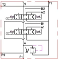 Elektromos hidraulikus vezérlőszelep 60 l/perc 12V, 2 szekciós, kettős működésű