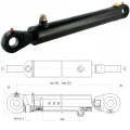 Egyszeres működésű hidraulikus munkahenger 50/28, hossz: 392mm lökethossz: 160mm. Rögzítőszem átmérője: 30mm