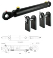Kettős működésű hidraulikus munkahenger 80/45, hossz: 593mm lökethossz: 250mm rögzítőkonzollal