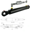 Kettős működésű hidraulikus munkahenger 63/36, hossz: 482mm lökethossz: 200mm biztonsági szeleppel „zárral”