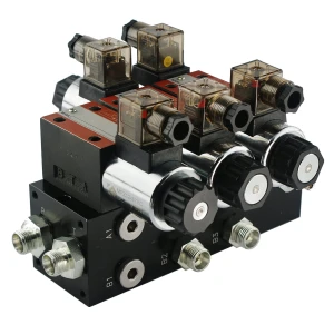 Elektromágneses vezérlőszelep CETOP 3-NG6, 12V, 50 l/perc. 2-szekciós 