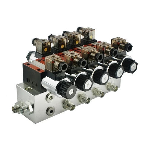 Elektromágneses vezérlőszelep CETOP 3-NG6, 12V, 50 l/perc. 4-szekciós