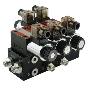 Elektromágneses vezérlőszelep CETOP 3-NG6, 24V, 50 l/perc. 2-szekciós  