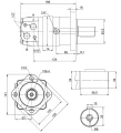 SMS Hidraulikus motor, folyadékszállítás: 80cm3/ford. fordulatszám: 800ford./perc tengely: 32mm. Tengelyre szerelt hüvellyel, és sarok szerelőlemez