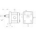 A fogaskerekes hidraulikus motor folyadékszállítása 4 cm³/fordulat, maximális fordulatszáma 4000 fordulat/perc, csapágykarimával ellátva