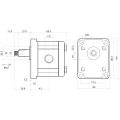 A fogaskerekes hidraulikus motor folyadékszállítása 8 cm³/fordulat, maximális fordulatszáma 3500 fordulat/perc, csapágykarimával ellátva