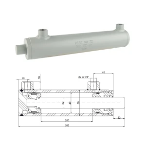 Kettős működésű hidraulikus munkahenger 40/22, lökethossz: 200mm, rögzítés nélküli standard   