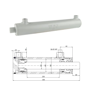 Kettős működésű hidraulikus munkahenger 40/22, lökethossz: 250mm, rögzítés nélküli standard    