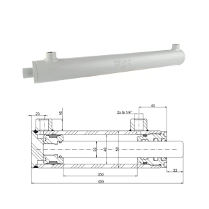 Kettős működésű hidraulikus munkahenger 40/22, lökethossz: 350mm, rögzítés nélküli standard     