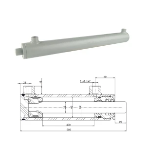 Kettős működésű hidraulikus munkahenger 40/22, lökethossz: 400mm, rögzítés nélküli standard      
