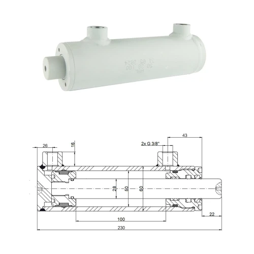Kettős működésű hidraulikus munkahenger 50/28, lökethossz: 100mm, rögzítés nélküli standard