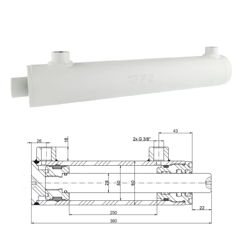 Kettős működésű hidraulikus munkahenger 50/28, lökethossz: 250mm, rögzítés nélküli standard