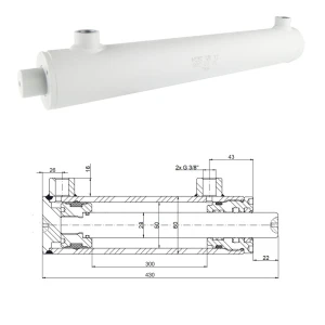Kettős működésű hidraulikus munkahenger 50/28, lökethossz: 300mm, rögzítés nélküli standard   