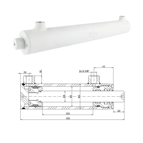 Kettős működésű hidraulikus munkahenger 50/28, lökethossz: 350mm, rögzítés nélküli standard
