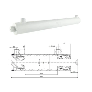 Kettős működésű hidraulikus munkahenger 50/28, lökethossz: 500mm, rögzítés nélküli standard    