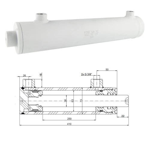Kettős működésű hidraulikus munkahenger 63/36, lökethossz: 250mm, rögzítés nélküli standard