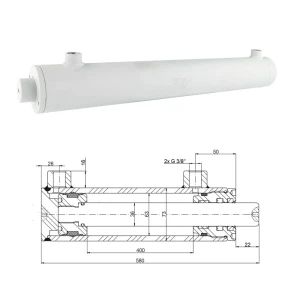 Kettős működésű hidraulikus munkahenger 63/36, lökethossz: 400mm, rögzítés nélküli 