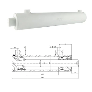 Kettős működésű hidraulikus munkahenger 80/45, lökethossz: 400mm, rögzítés nélküli    