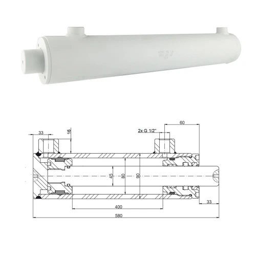 Kettős működésű hidraulikus munkahenger 80/45, lökethossz: 400mm, rögzítés nélküli