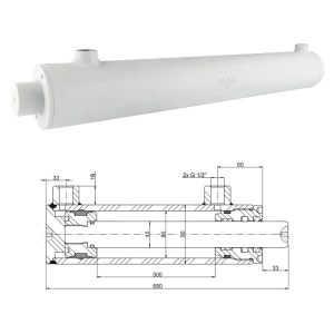 Kettős működésű hidraulikus munkahenger 80/45, lökethossz: 500mm, rögzítés nélküli     