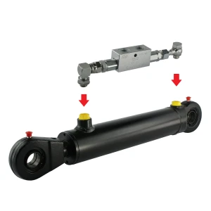 Kettős működésű hidraulikus munkahenger 50/28, hossz: 350mm lökethossz: 140mm biztonsági szeleppel „zárral” 