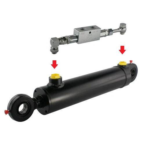 Kettős működésű hidraulikus munkahenger 63/32, hossz: 450mm lökethossz: 200mm biztonsági szeleppel „zárral”